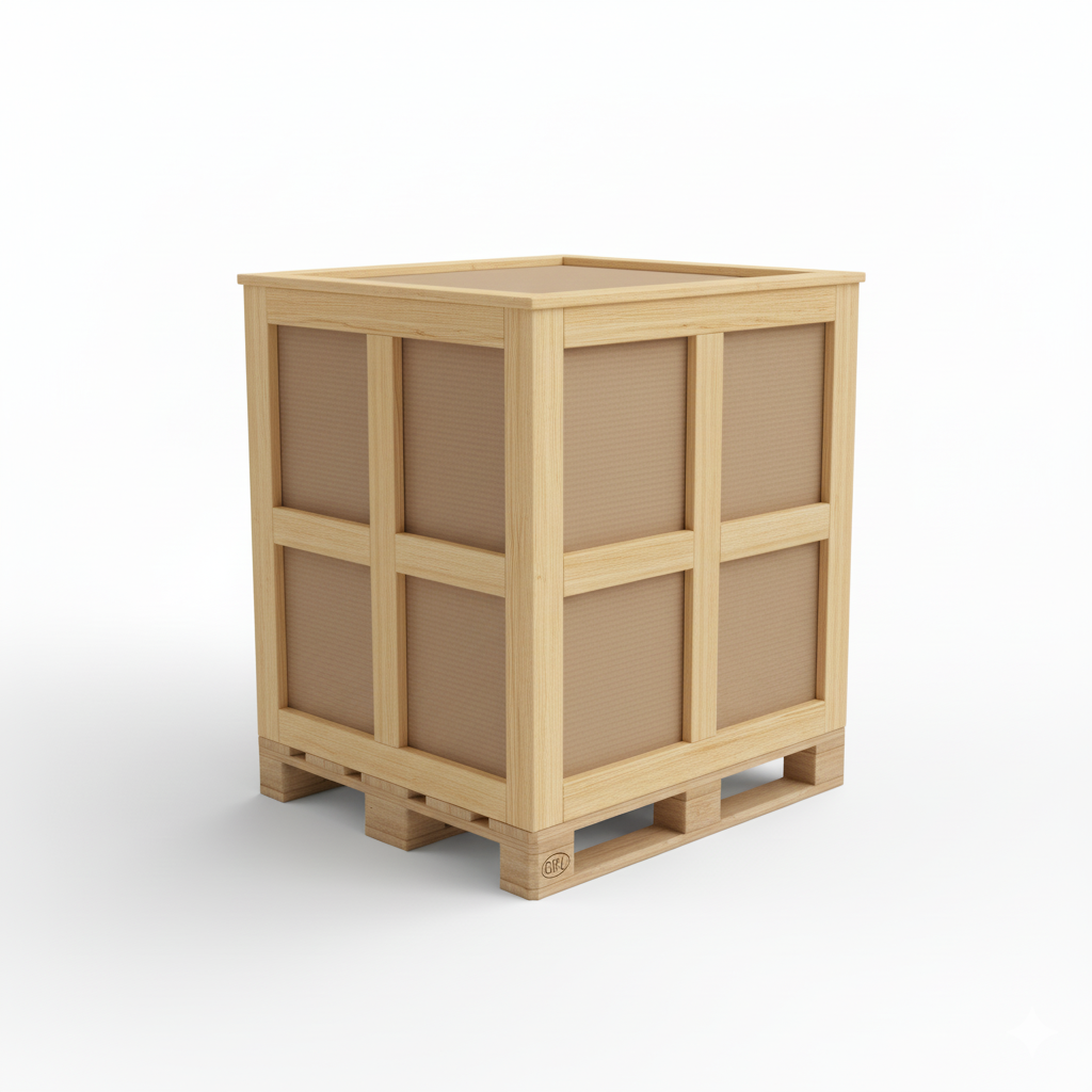 Contenedores híbridos cartón y madera para exportación internacional estándar industrial — Kartonage